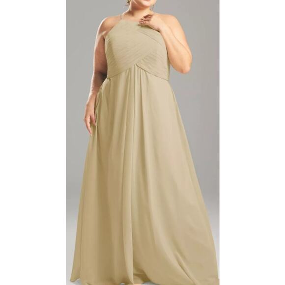 AW BRIDAL 14 1X plus champagne chiffon Aderes bridesmaid formal maxi dress 0B17 - Picture 1 of 4
